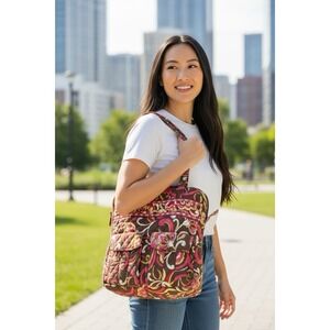 Vera Bradley Tote Bag‎ Shoulder Bag Zipper Closure Puccini Brown & Red